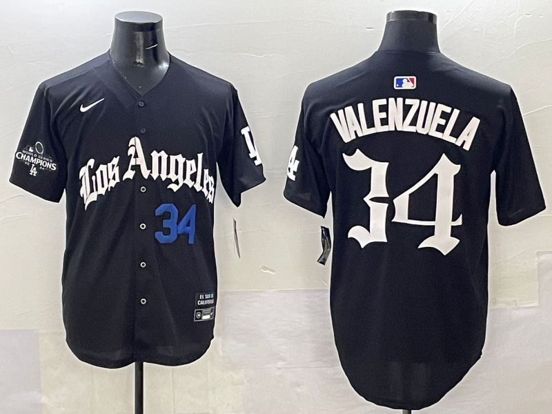Men Los Angeles Dodgers #34 Valenzuela Black Five generations Joint Name 2025 Nike MLB Jersey style 33->los angeles dodgers->MLB Jersey